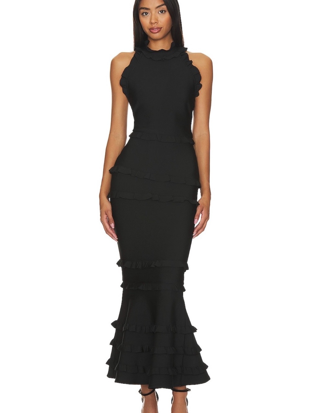 Elliatt Black Halter Ruffle Maxi Dress